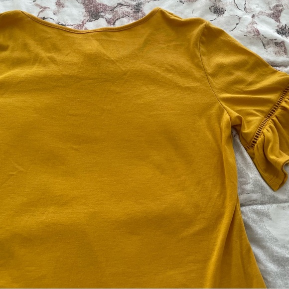 NWT PerSeption Concept mustard yellow bell sleeves front tie blouse, size S boho - Picture 11 of 11